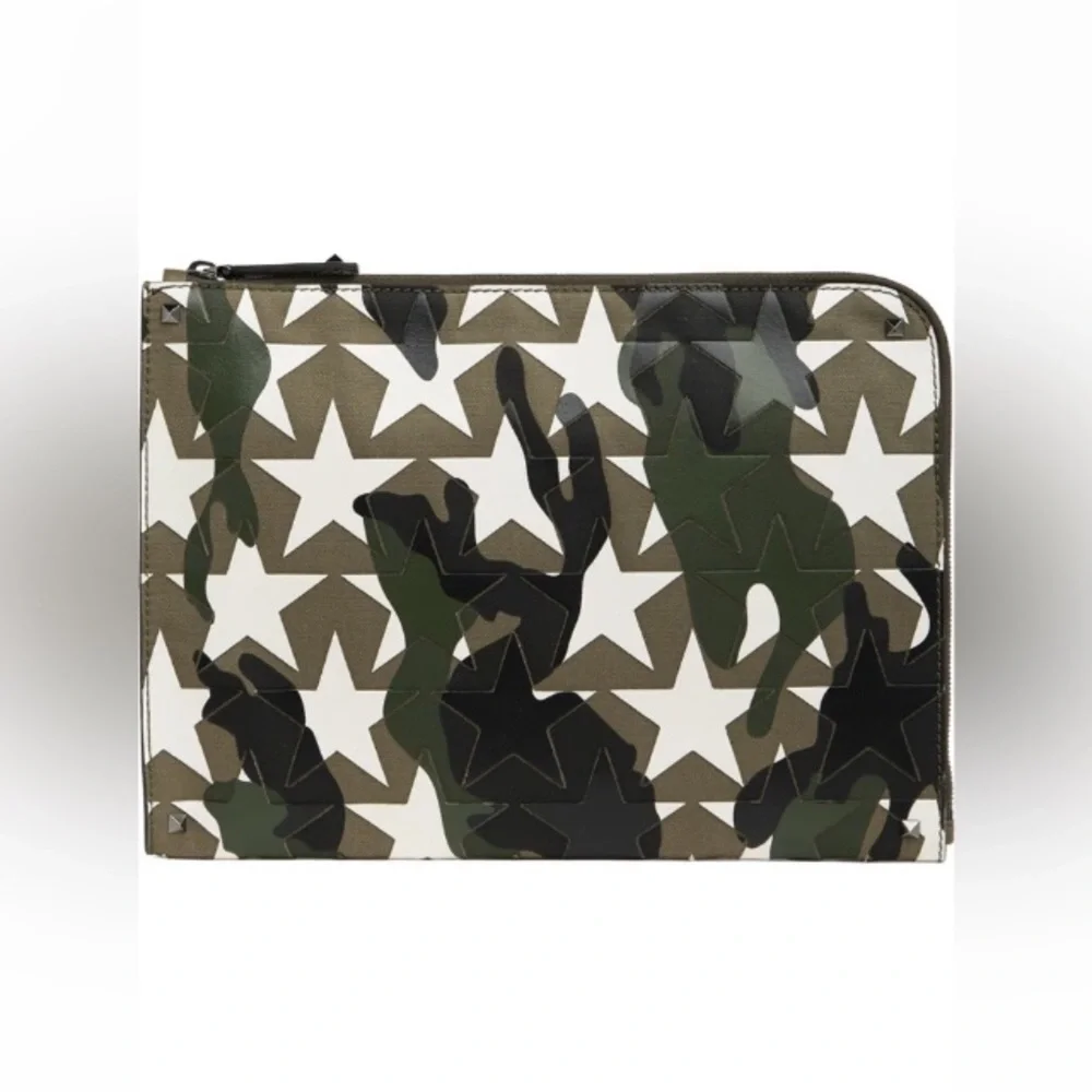 Valentino Star Camo Print Leather Document Case